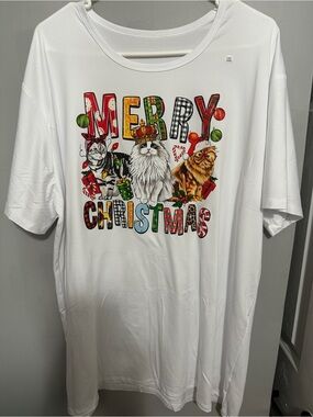 Women’s Merry Christmas Cats Graphic Tee - White XXL
